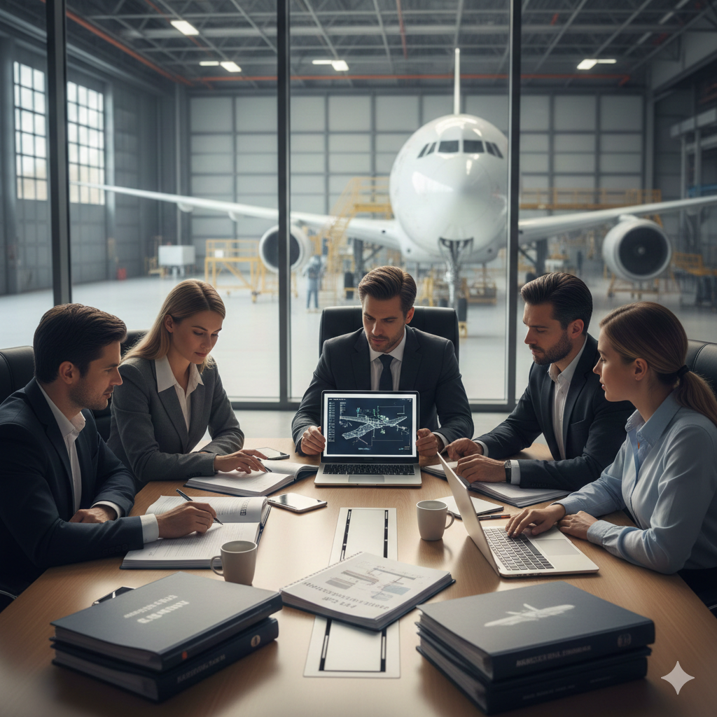 technical publication role in aircraft certification review meeting in aircraft hangar