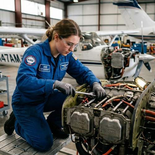 AME student working on aircraft AME students career delays aerospace industry
